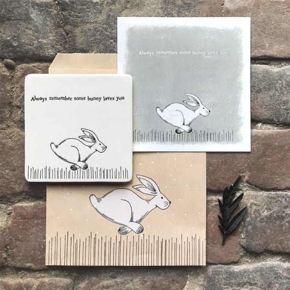 Always Remember Some Bunny Loves You – Square Ceramic Coaster | 10.5cm - Give And Glow