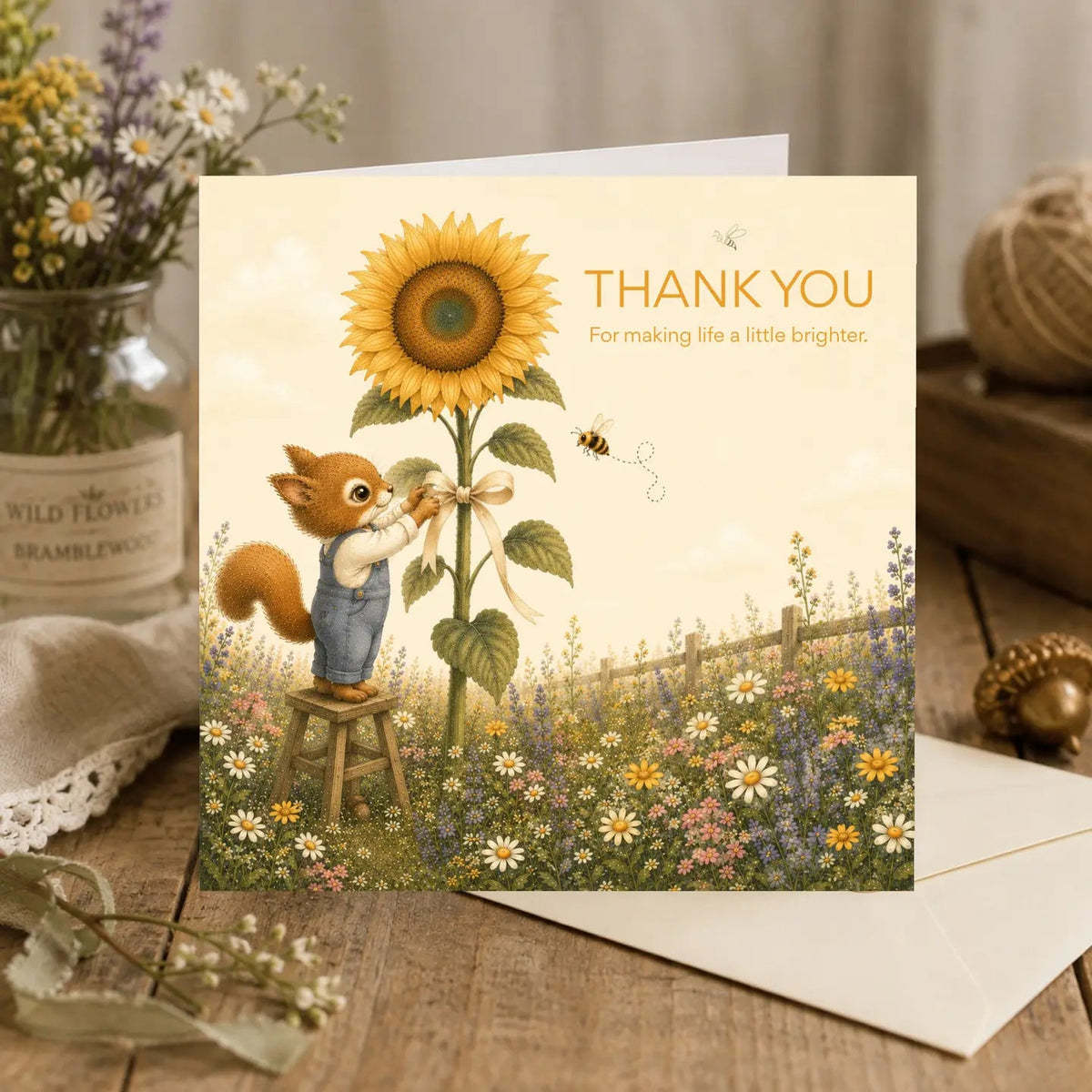 Bramblewood Greeting Card Ronan the Red Squirrel Thank You Wholesale 6 Pack - Give And Glow
