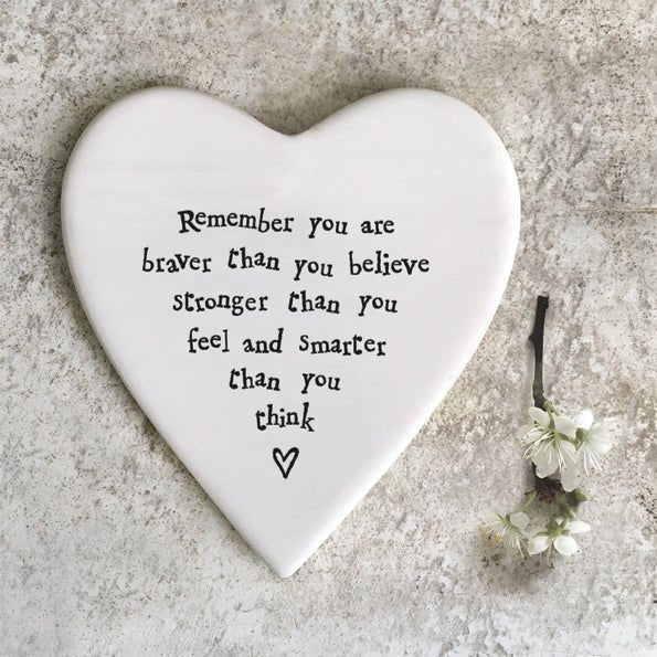 Braver Than You Believe – Ceramic Heart Coaster | 10cm x 11cm - Give And Glow