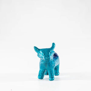 Brushed Aqua Highland Cow Medium Ornament | 7.5cm | Recycled Aluminium - Give And Glow