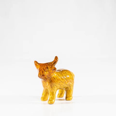 Brushed Gold Highland Cow Medium Ornament | 7.5cm | Recycled Aluminium - Give And Glow