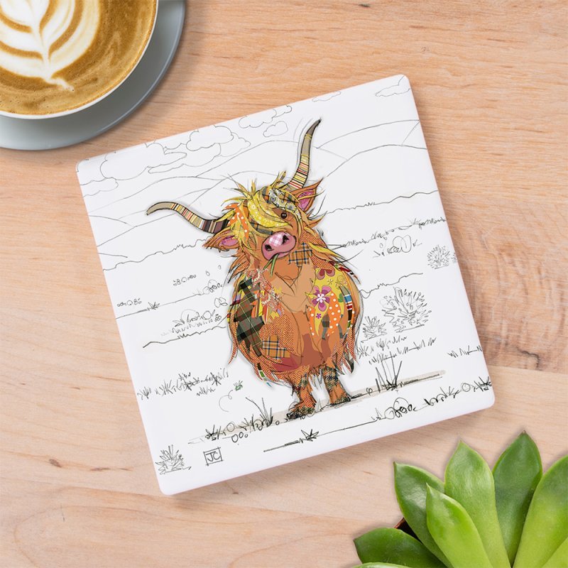 Bug Art Hamish Highland Cow Coaster – 10cm x 10cm - Give And Glow