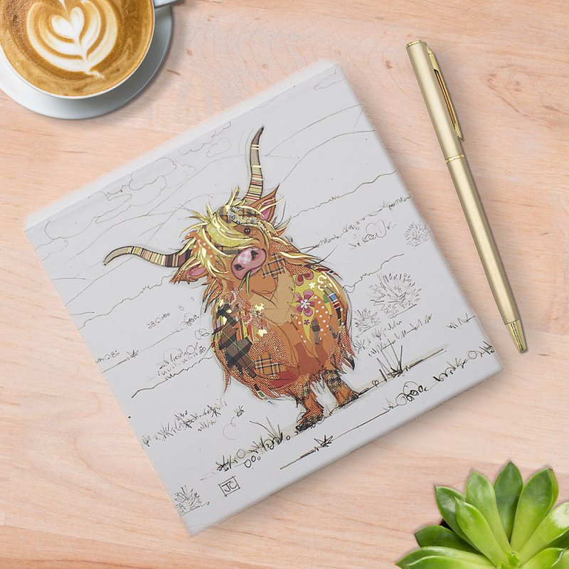 Bug Art Hamish Highland Cow Memo Pad with Pen – 14cm x 14cm - Give And Glow