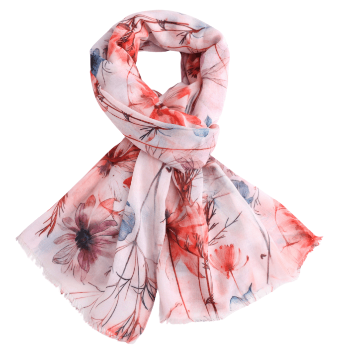 Cool Floral Scarf Red | 185cm x 80cm | Lightweight Polyester - Give And Glow