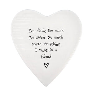 Everything I Want in a Friend – Ceramic Heart Coaster | 10cm x 11cm - Give And Glow