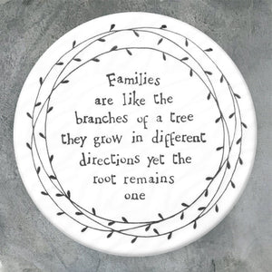 Families Are Like the Branches – Round Ceramic Coaster | 10cm x 10cm - Give And Glow