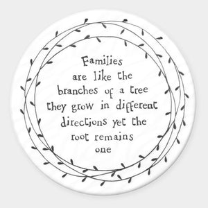 Families Are Like the Branches – Round Ceramic Coaster | 10cm x 10cm - Give And Glow