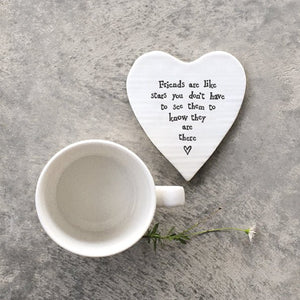 Friends Are Like Stars – Ceramic Heart Coaster | 10cm x 11cm - Give And Glow