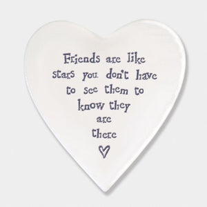 Friends Are Like Stars – Ceramic Heart Coaster | 10cm x 11cm - Give And Glow