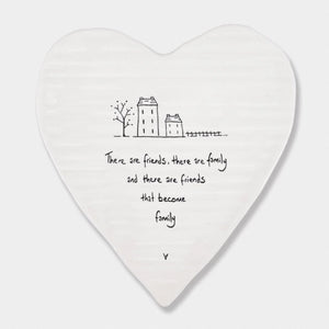 Friends That Become Family – Ceramic Heart Coaster | 10cm x 11cm - Give And Glow
