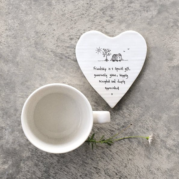 Friendship Is a Special Gift – Ceramic Heart Coaster | 10cm x 11cm - Give And Glow