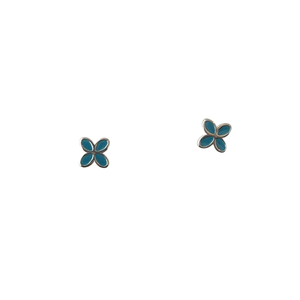 Geo Flower Stud Earrings – Petrol Blue Enamel with Stainless Steel Posts - Give And Glow