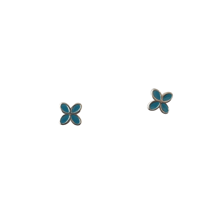Geo Flower Stud Earrings – Petrol Blue Enamel with Stainless Steel Posts - Give And Glow