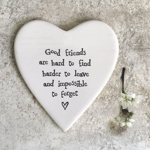 Good Friends Are Hard To Find – Ceramic Heart Coaster | 10cm x 11cm - Give And Glow