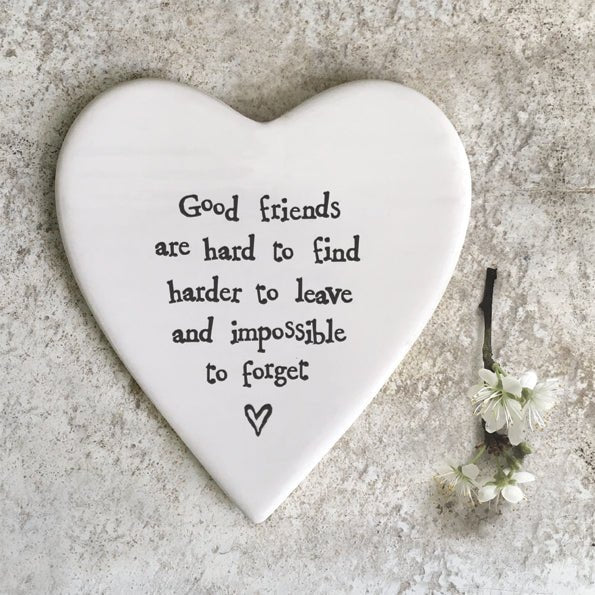 Good Friends Are Hard To Find – Ceramic Heart Coaster | 10cm x 11cm - Give And Glow
