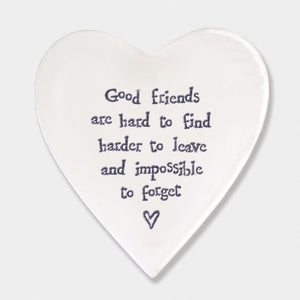 Good Friends Are Hard To Find – Ceramic Heart Coaster | 10cm x 11cm - Give And Glow