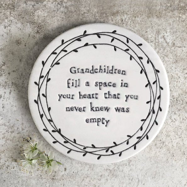 Grandchildren Fill Your Heart – Round Ceramic Coaster | 10cm x 10cm - Give And Glow