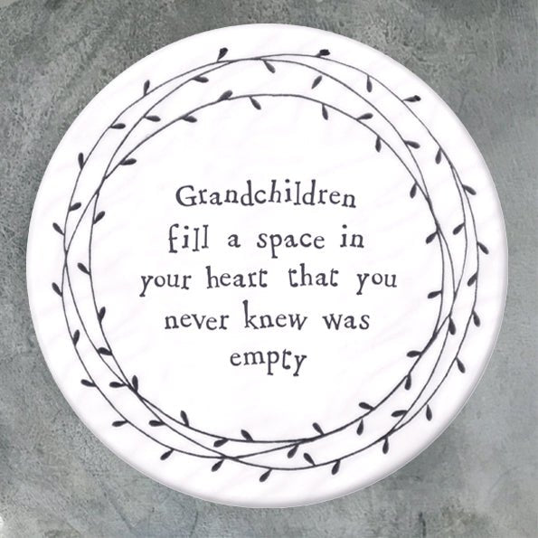 Grandchildren Fill Your Heart – Round Ceramic Coaster | 10cm x 10cm - Give And Glow