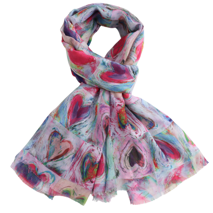 Hearts Scarf Multi Colour | 185cm x 80cm | Lightweight Polyester - Give And Glow