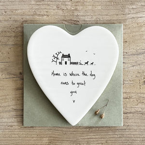 Home Is Where the Dog Runs – Ceramic Heart Coaster | 10cm x 11cm - Give And Glow