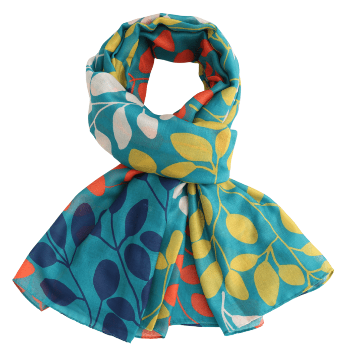 Leafy Branches Scarf Turquoise | 185cm x 80cm | Lightweight Polyester - Give And Glow