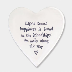 Life’s Truest Happiness – Ceramic Heart Coaster | 10cm x 11cm - Give And Glow