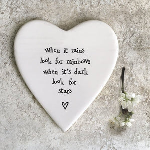 Look for Rainbows & Stars – Ceramic Heart Coaster | 10cm x 11cm - Give And Glow