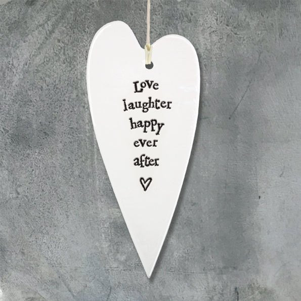 Love Laughter Happy Ever After Ceramic Heart | 13cm x 6cm - Give And Glow