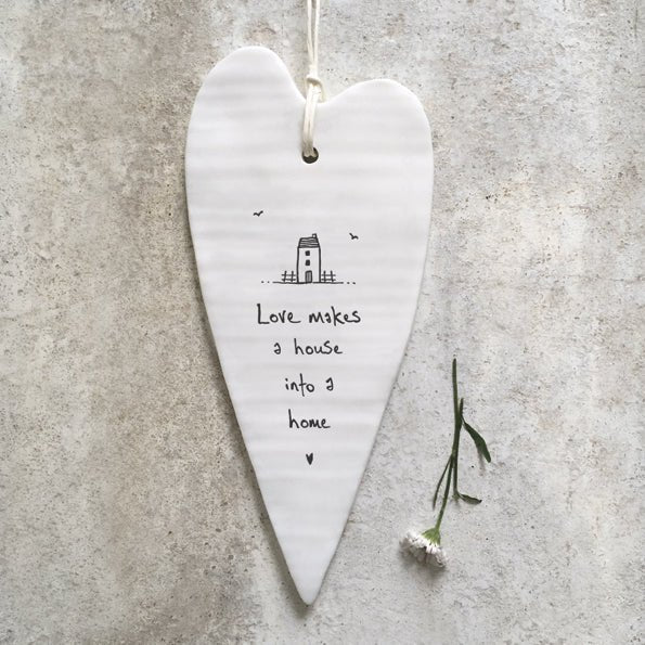 Love Makes A House Into A Home Long Wobbly Ripple Heart | 6cm x 13.7cm - Give And Glow