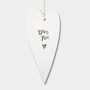 Love You – Hanging Ceramic Heart Decoration | 13cm x 6cm - Give And Glow