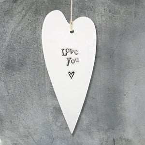 Love You – Hanging Ceramic Heart Decoration | 13cm x 6cm - Give And Glow