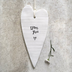 Love You – Hanging Ceramic Heart Decoration | 13cm x 6cm - Give And Glow