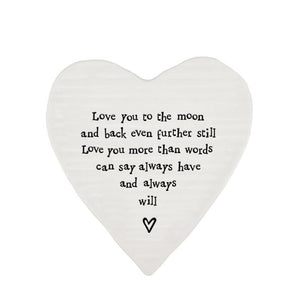 Love You to the Moon and Back – Ceramic Heart Coaster | 10cm x 11cm - Give And Glow