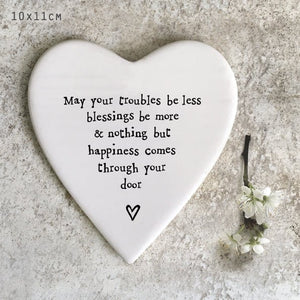 May Your Troubles Be Less – Ceramic Heart Coaster | 10cm x 11cm - Give And Glow