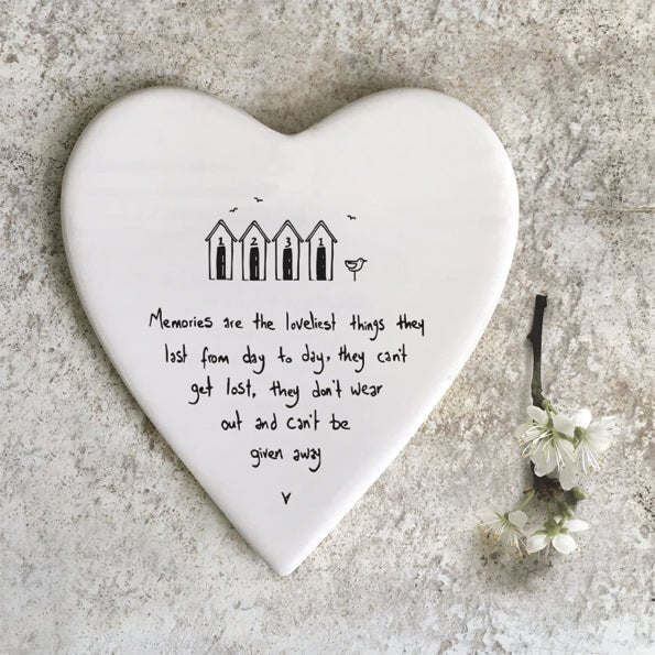 Memories Are the Loveliest Things – Ceramic Heart Coaster | 10cm x 11cm - Give And Glow