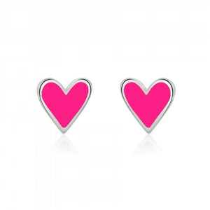 Mini Heart Stud Earrings – Neon Pink Enamel with Stainless Steel Posts - Give And Glow