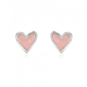 Mini Heart Stud Earrings – Pink Glitter Enamel on Stainless Steel Posts - Give And Glow