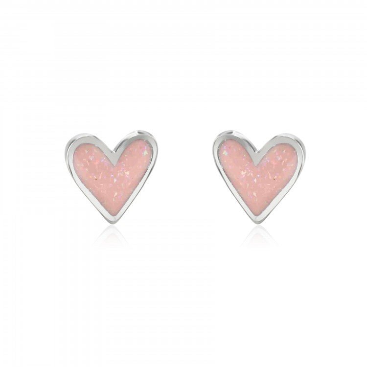 Mini Heart Stud Earrings – Pink Glitter Enamel on Stainless Steel Posts - Give And Glow