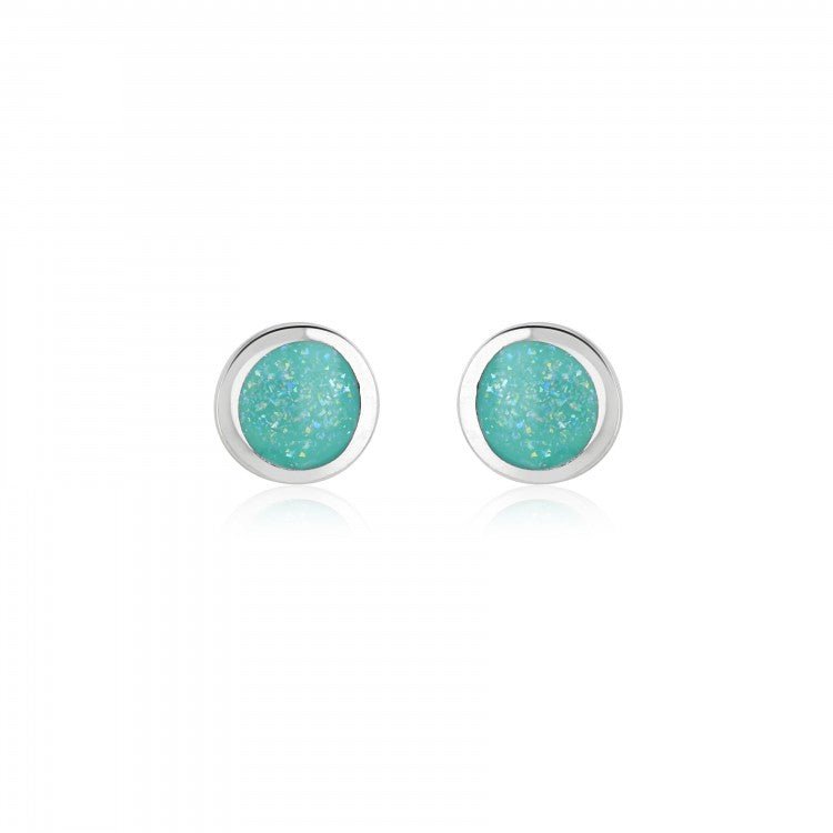 Mini Turquoise Glitter Enamel Stud Earrings – 4mm Stainless Steel Circles - Give And Glow