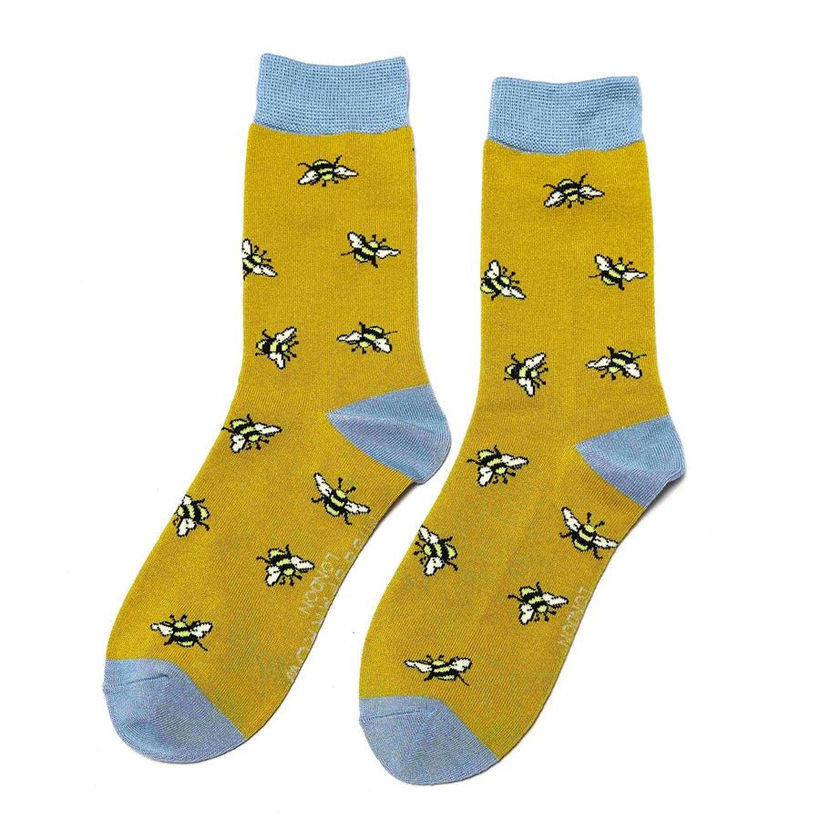 Miss Sparrow Bamboo Bumble Bee Scattered Women's Socks Light Yellow - Give And Glow