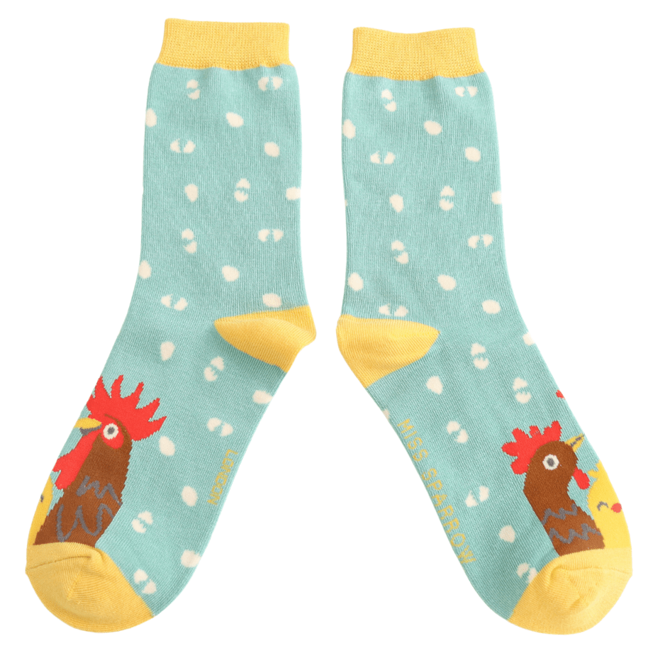 Miss Sparrow Bamboo Chicken Family Women's Socks Green - Give And Glow