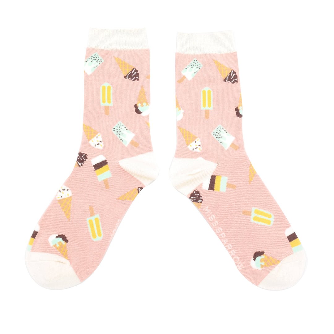 Miss Sparrow Bamboo Ice Creams Women's Socks Dusky Pink - Give And Glow