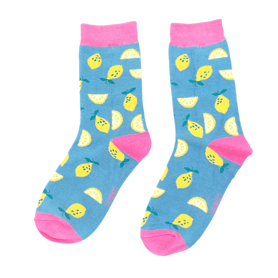 Miss Sparrow Bamboo Lemons Women's Socks Denim - Give And Glow