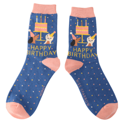 Miss Sparrow Birthday Pets Socks Denim - Give And Glow