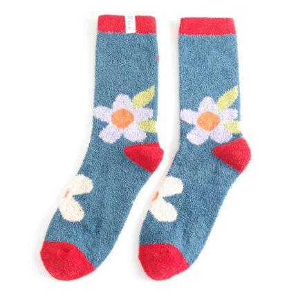 Miss Sparrow Fluffy Large Flowers Socks Navy - Give And Glow