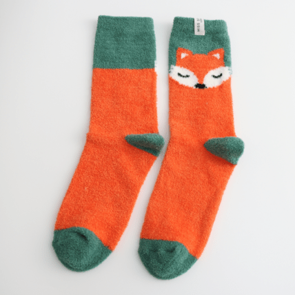 Miss Sparrow Fluffy Sleepy Fox Socks Green - Give And Glow