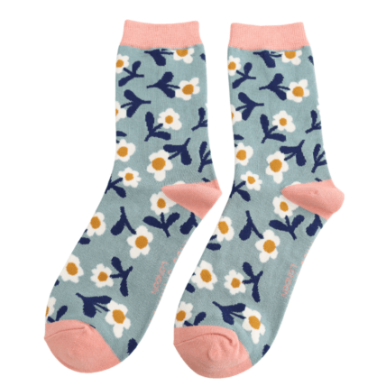 Miss Sparrow Lazy Daisy Socks Duck Egg - Give And Glow