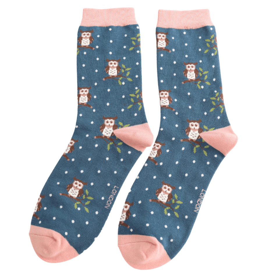 Miss Sparrow Winter Owls Socks Teal - Give And Glow