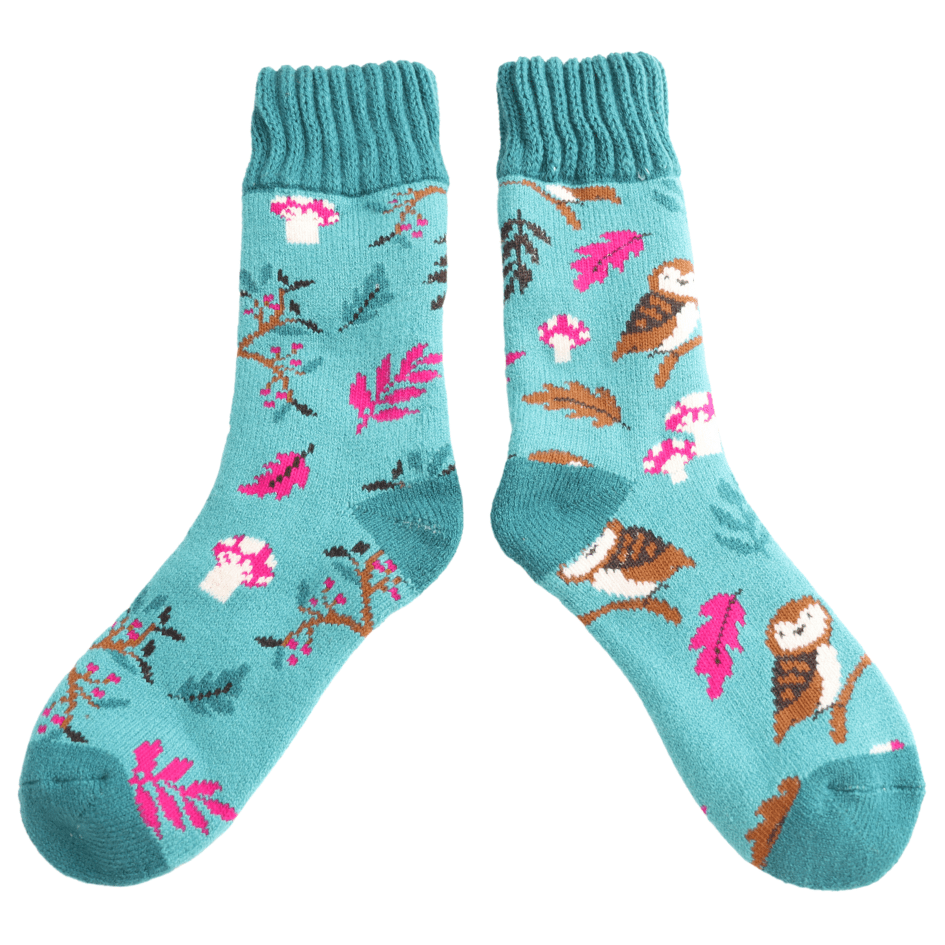 Miss Sparrow Winter Woodland Socks Duck Egg - Give And Glow