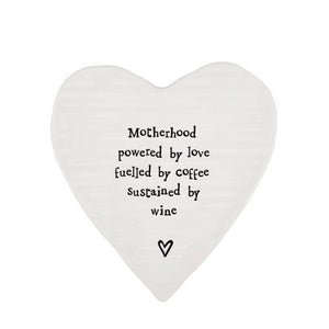 Motherhood Powered by Love – Ceramic Heart Coaster | 10cm x 11cm - Give And Glow